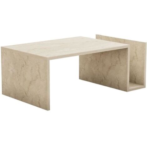 Calicosy – Table basse rectangulaire effet marbre travertin 86,8 x 50 x 32,4 cm – Panneaux mélaminés 18 mm – Design moderne pour salon élégant