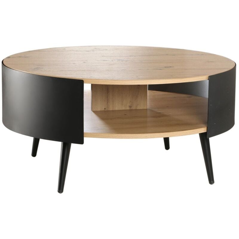 Table Basse Ronde 2 Niveaux Flancs Métal Noir - Dia 89cm - Calicosy