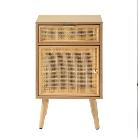 Calicosy – Table de chevet en MDF avec cannage en rotin naturel – 1 tiroir – Dimensions 42x36.5x71 cm – 4 pieds en sapin