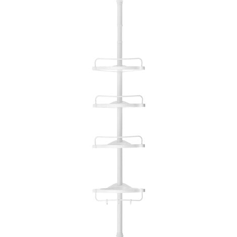 CALICOSY Duschregal, 85-305 cm höhenverstellbar, Badregal mit 4 Tabletts, Duschecke, kein Bohren notwendig, weiß BCB001A