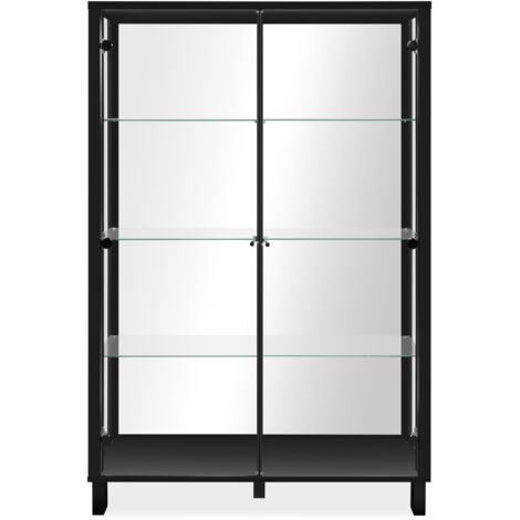 CALICOSY - Vitrine 2 portes vitrées et 6 étagères en verre noir et miroir L100cm - ALBI
