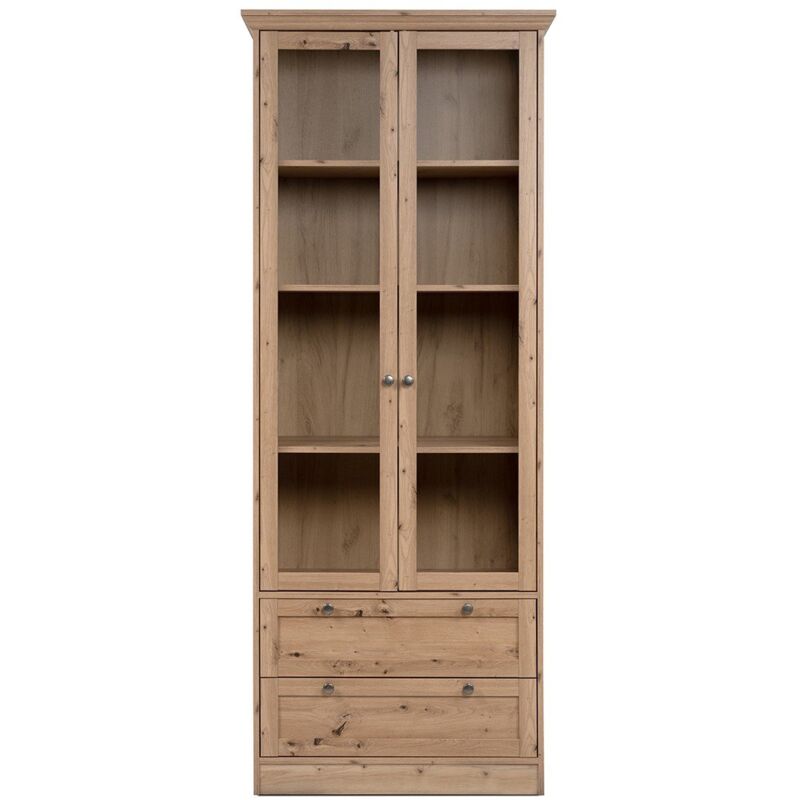 Calicosy - Vitrine avec 2 portes vitrées et 2 tiroirs L80 cm - timber