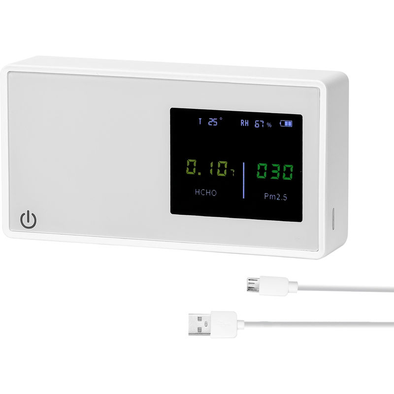 

Calidad del aire en los hogares Detector de PM2.5 HCHO probador con electricidad Cantidad humedad relativa y temperatura Display