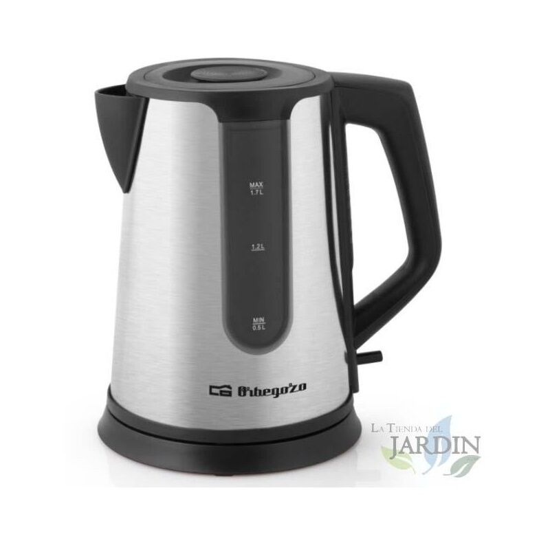 

Calienta líquidos Orbegozo, hervidor de agua 1,7 litros. Cuerpo en acabado acero INOX. Potencia 1850-2200 W.
