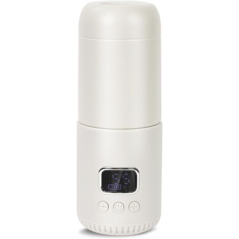 Calientabiberones inalámbrico portátil, capacidad de 400 ml, temperatura ajustable de 37 °C a 55 °C, ideal para viajar.