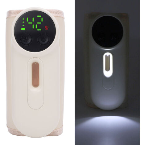 Calientabiberones recargable con luz nocturna, 8000 mAh, control preciso de la temperatura y diseño portátil para biberones de hasta 70 mm de diámetro.