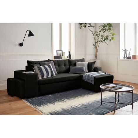 California - beidseitig montierbar mit schlaffunktion - mit truhe, tisch und hockern - aus cord - 4 sitze - schwarz