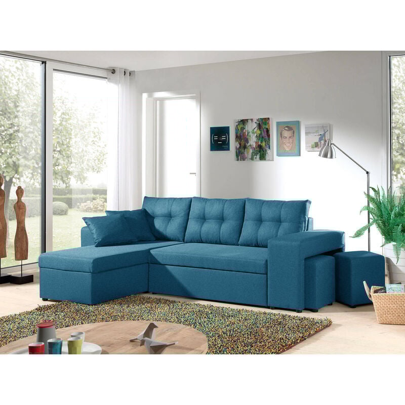 Bestmobilier - California - canapé d'angle réversible et convertible avec coffre de rangement - bleu canard - bleu canard