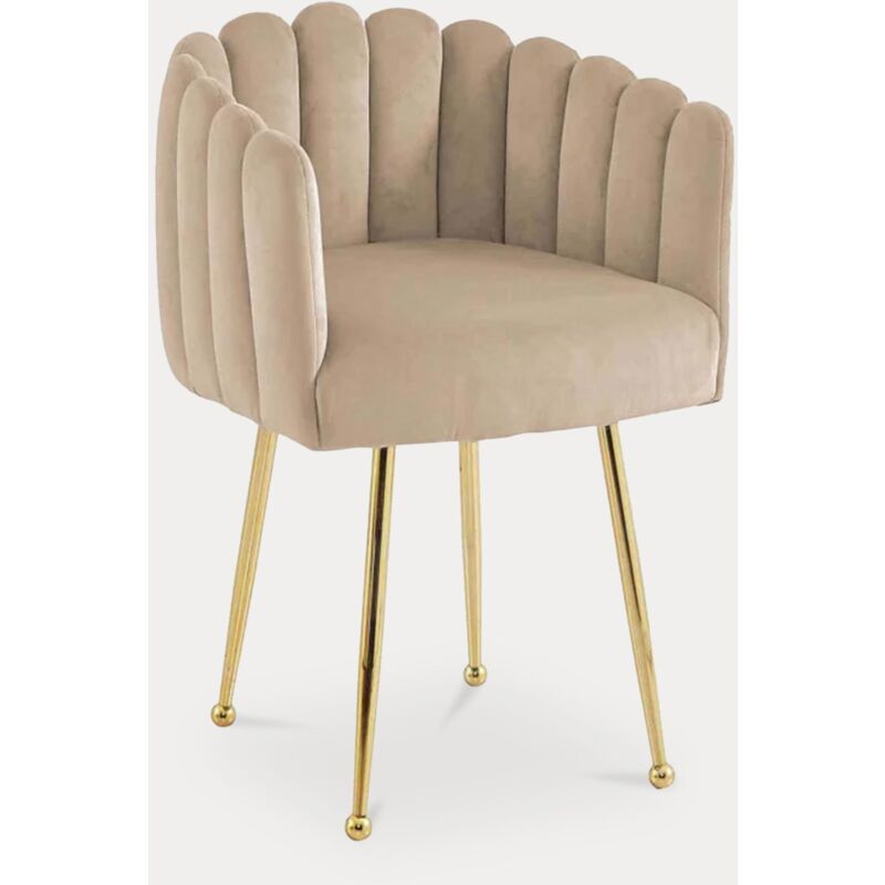 Mobilier Deco - calista - Chaise fauteuil en velours beige et pieds dorés