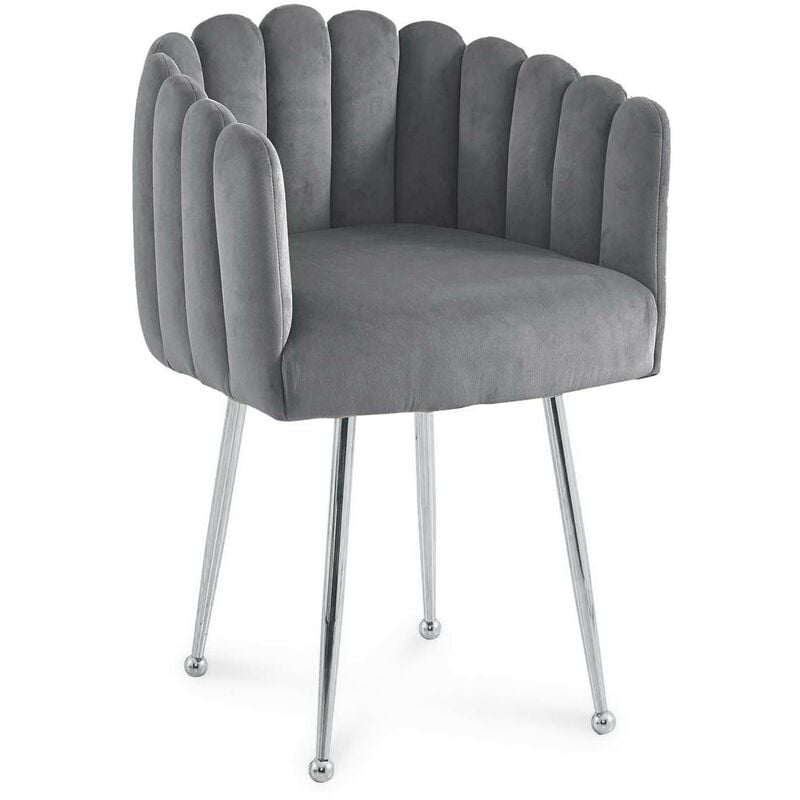 Mobilier Deco - calista - Chaise fauteuil en velours gris et pieds argentés