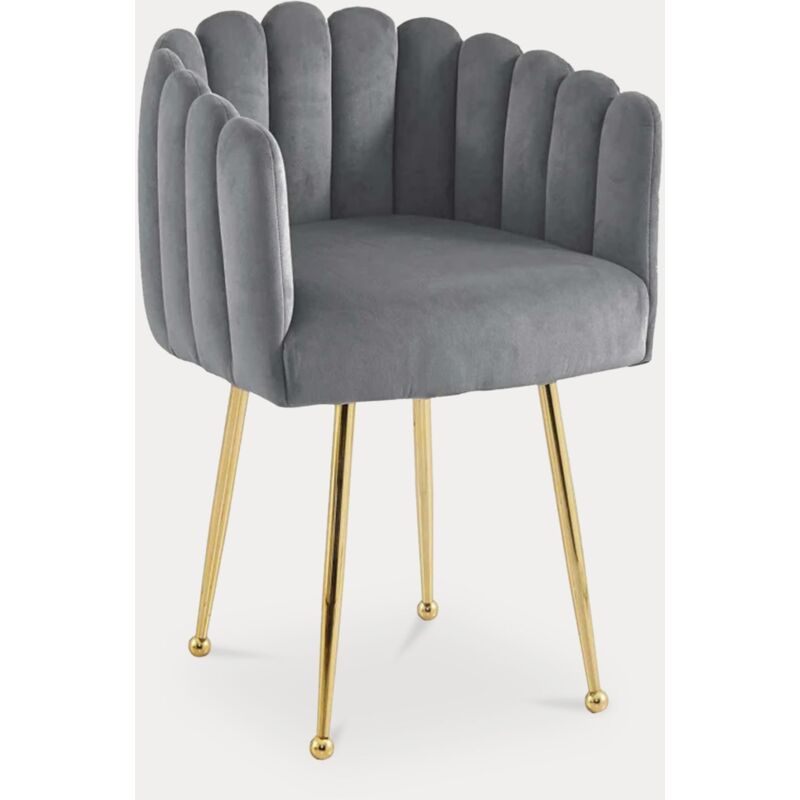 Mobilier Deco - calista - Chaise fauteuil en velours gris et pieds dorés
