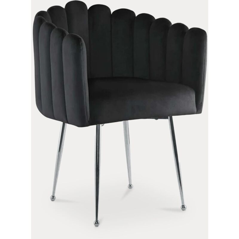 Mobilier Deco - calista - Chaise fauteuil en velours noir et pieds argentés