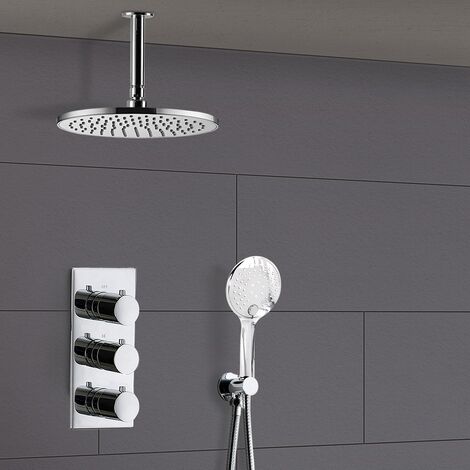 Calla 2 Way Round Ceiling Thermostatic Concealed Bathroom Shower Set Mixer