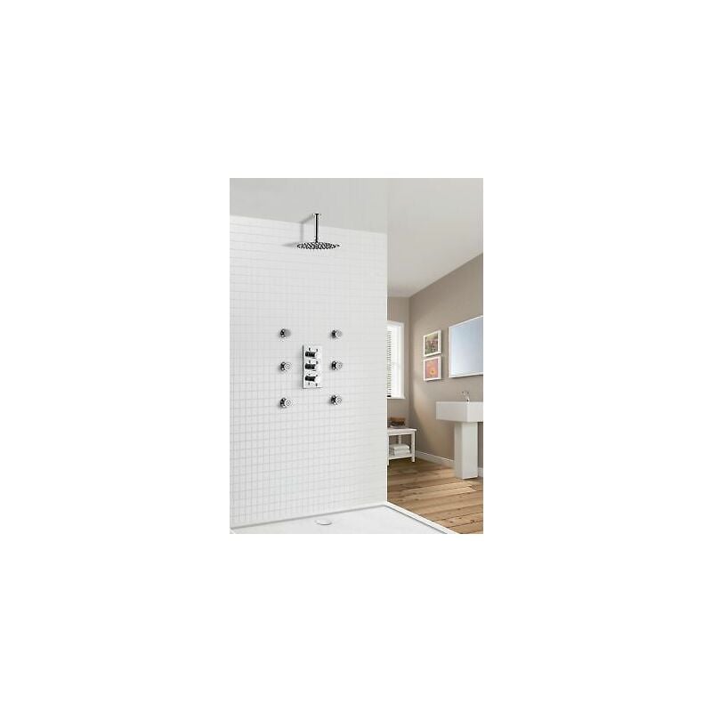 Calla Concealed Two-Way Valve With Slim Round Ceiling Shower Head And Body Jets Kit