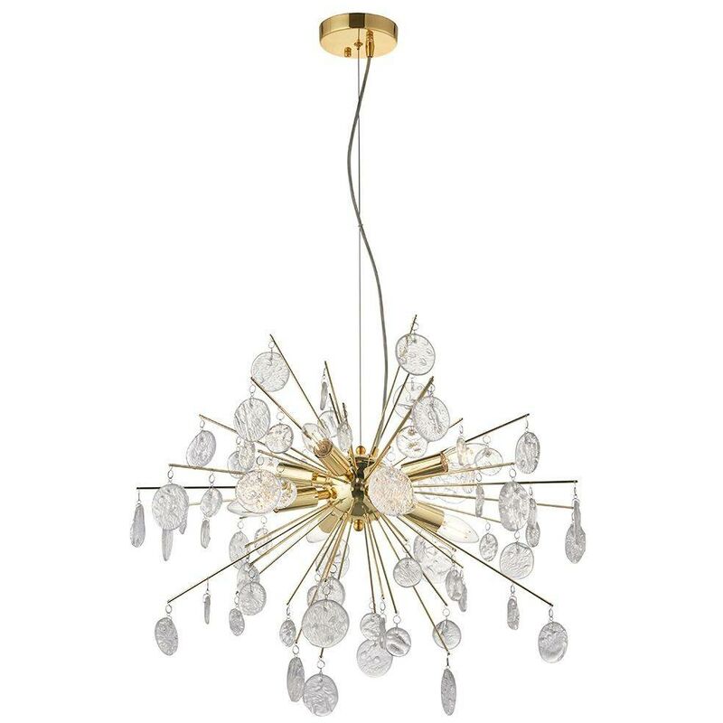 Endon Calla - 8 Light Ceiling Pendant Gold Effect Plate & Clear Glass, E14