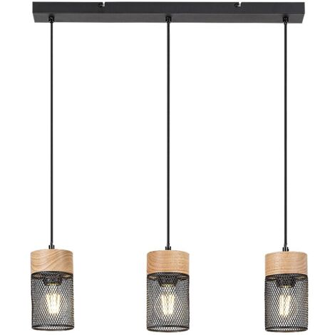 Callum leggero sospeso Metal/Wood Beech Black E27 3 x Max.25W L: 60 cm B: 17 cm H: 120 cm Ø9,5 cm Dimmabile