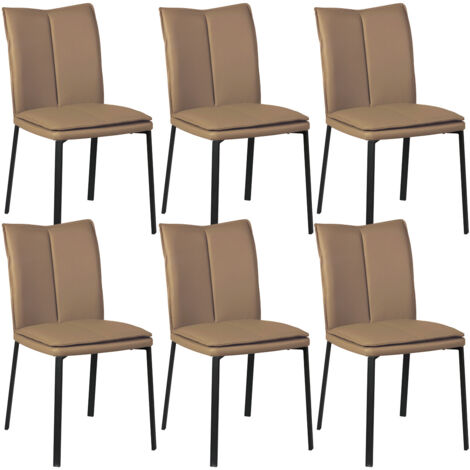 CALLUM - Lot de 6 Chaises Taupe avec Sur-Coussin