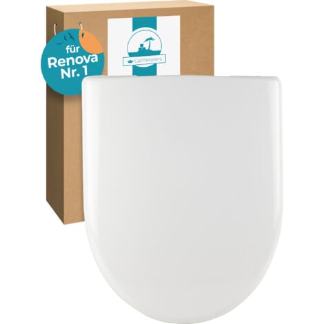 Calmwaters® Antibakterieller WC Sitz für Keramag Renova Nr. 1, Toilettensitz mit Absenkautomatik, Duroplast Toilettendeckel, überlappende D-Form, Edelstahlscharnier, Klodeckel, Weiß, 26ZZ3550