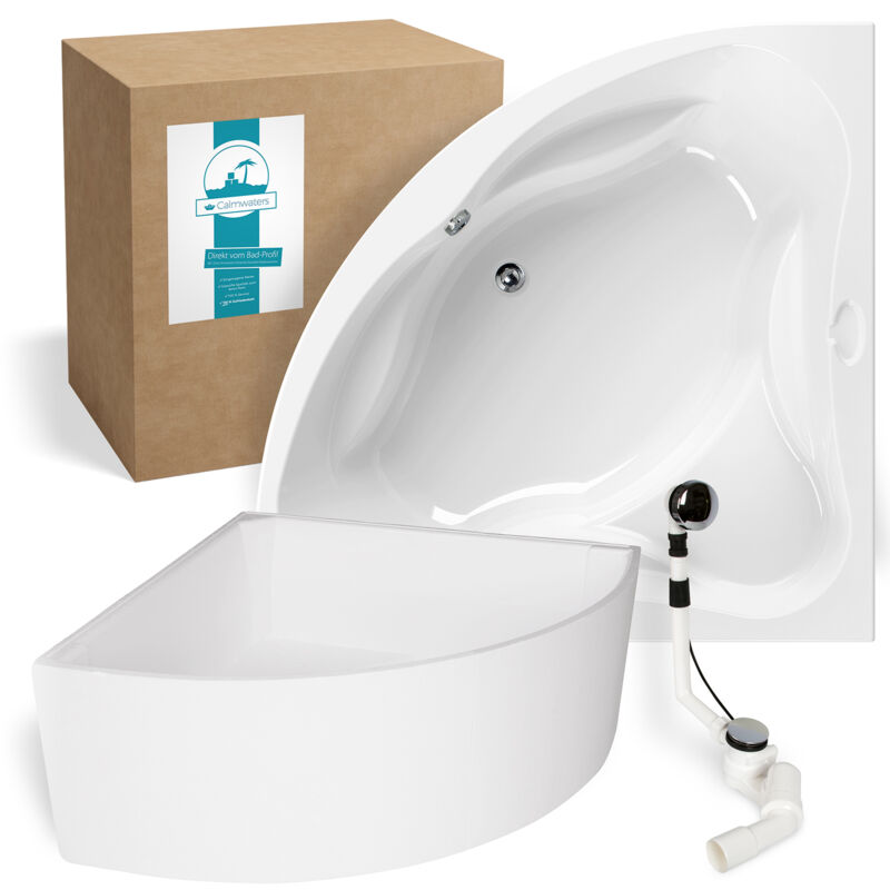 Calmwaters® Eckbadewanne Komplettset 140x140 Cm Mit Wannenträger & Ablaufgarnitur, Acrylwanne Original, Duowanne Für 2, Sitzbadewanne, Set