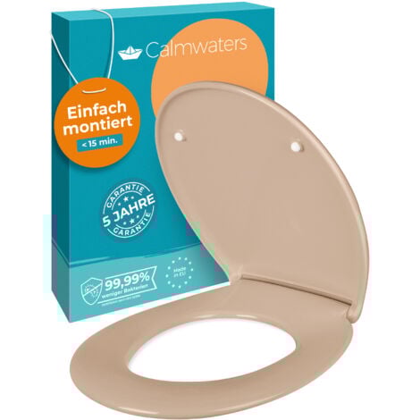 Calmwaters® Premium WC Sitz einfache Montage, Toilettendeckel bis 250 kg, Made in EU, antibakterieller Duroplast, Absenkautomatik, 2 Montage Optionen, abnehmbar, Klobrille, oval, Beige-Bahamabeige