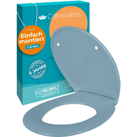 Calmwaters® Premium WC Sitz einfache Montage, Toilettendeckel bis 250 kg, Made in EU, antibakterieller Duroplast, Absenkautomatik, 2 Montage Optionen, abnehmbar, Klobrille, oval, Bermuda-Blau