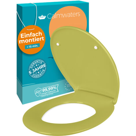 Calmwaters® Premium WC Sitz einfache Montage, Toilettendeckel bis 250 kg, Made in EU, antibakterieller Duroplast, Absenkautomatik, 2 Montage Optionen, abnehmbar, Klobrille, oval, Oliv-Moosgrün