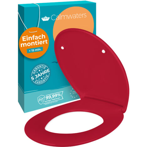 Calmwaters® Premium WC Sitz einfache Montage, Toilettendeckel bis 250 kg, Made in EU, antibakterieller Duroplast, Absenkautomatik, 2 Montage Optionen, abnehmbar, Klobrille, oval, Rot