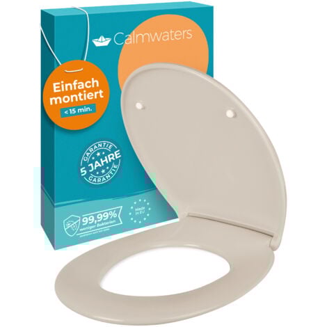 Calmwaters® Premium WC Sitz einfache Montage, Toilettendeckel bis 250 kg, Made in EU, antibakterieller Duroplast, doppelte Absenkautomatik, 2 Montage Optionen, abnehmbar, Klobrille, oval, Pergamon