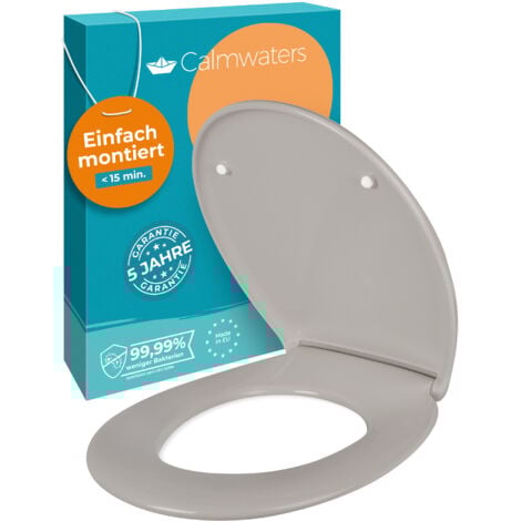 Calmwaters® Premium WC Sitz einfache Montage, Toilettendeckel bis 250 kg, Made in EU, aus antibakteriellem Duroplast, Absenkautomatik, 2 Montage Optionen, abnehmbar, Klobrille, oval, Manhattan-Grau