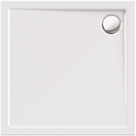 Calmwaters® Quadrat-Duschwanne Modern Select, eckige bodengleiche Brausewanne aus Acryl, 90 x 90 x 2,5 cm mit Ablaufloch in 90 mm, Duschtasse in Weiß, 01SL2984