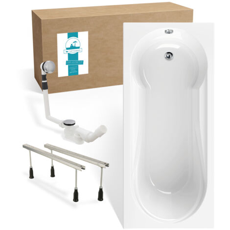 Calmwaters® Rechteck Badewannen-Set 180x80 cm mit Wannenfüßen & Ablaufgarnitur, Acrylwanne Modern Small 2 mit integriertem Duschbereich, Set Badewanne komplett, 180 x 80 cm, Weiß, 99000290