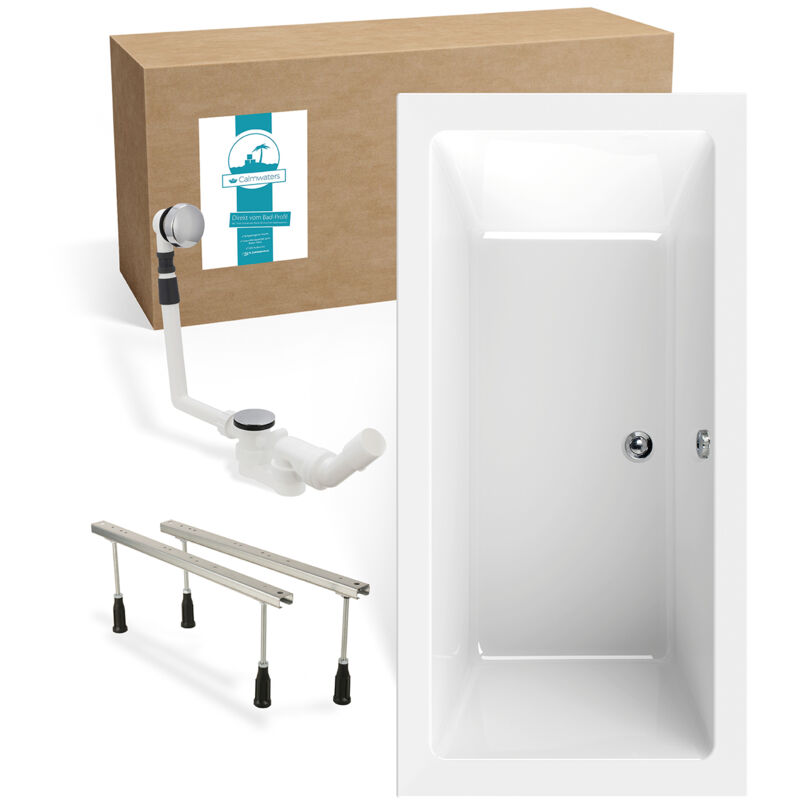 Calmwaters® Rechteck Badewannen-set 190x90 Cm Mit Wannenfüßen & Ablaufgarnitur, Acrylwanne Modern Square 2, Körperformwanne, Set Badewanne