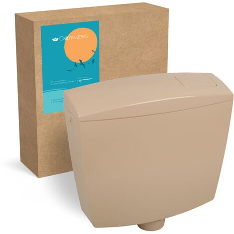 Calmwaters® Spülkasten Beige mit Spül-Stopp-Funktion, 6 - 9 Liter Spülmenge, Aufputzspülkasten WC schmal, flacher Spülkasten Essential, Aufputz, Start-Stopp-Taste, Beige-Bahmabeige, 29HB2719