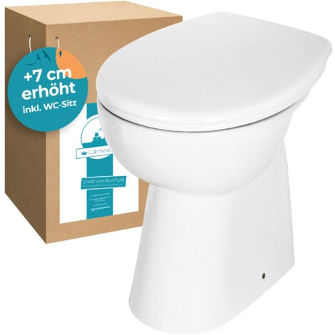 Calmwaters® Spülrandloses Stand-WC, Toilette im Komplettset mit WC-Sitz, Tiefspüler mit Toilettendeckel und Erhöhung von 7 cm, Komfort ohne Spülrand - 07AB3134