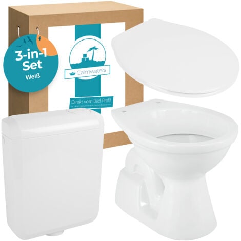 Calmwaters® - Stand-WC mit senkrechtem Abgang im Set mit Toilettendeckel und Spülkasten - 99000184