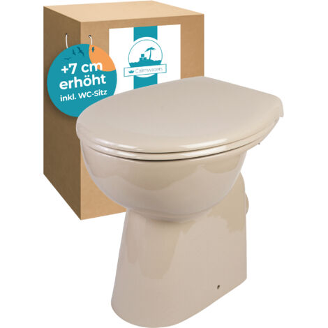 Calmwaters® Stand WC spülrandlos Komplettset Elements Wellness mit Toilettendeckel, erhöhtes WC + 7 cm, abnehmbarer WC Sitz Absenkautomatik, Schnellbefestigung, Tiefspüler, Beige, 07AB5426