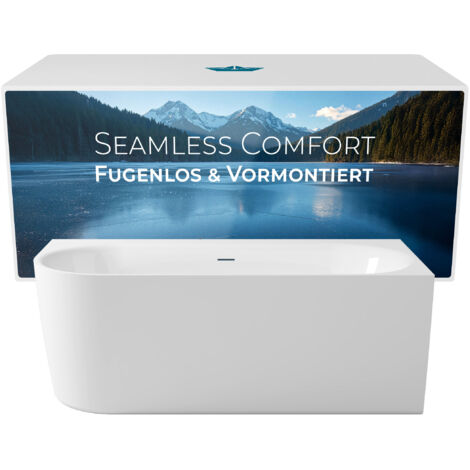 Calmwaters® Vorwand-Badewanne 160x75 cm Komplettset Seamless Comfort, fugenloses Design, vormontiert mit Schürze & Ablaufgarnitur, linke Ausführung, Made in EU, Acryl, 02SL6225