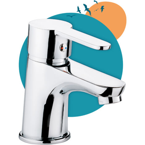 Calmwaters Wasserhahn Bad, Waschtischarmatur mit Zugstange, Armatur Badezimmer für Waschbecken, Mischbatterie mit Ablaufgarnitur, Badarmatur, Einhebelmischer, Waschbeckenarmatur, Messingkern, Chrom
