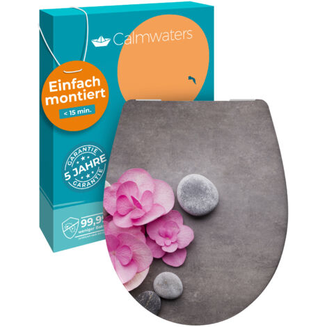 Calmwaters® WC Sitz Motiv Wellness Orchidee einfache Montage, Toilettendeckel bis 250 kg, Made in EU, antibakterieller Duroplast, Absenkautomatik, 2 Montage Optionen, abnehmbar, Klobrille, oval