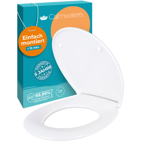 Calmwaters® WC Sitz Toilettendeckel Premium, Made in EU, antibakteriell mit Absenkautomatik, abnehmbar, O-Form Toilettensitz, Edelstahl-Befestigung, Duroplast Klodeckel & Klobrille klassisch oval - 26LP2904