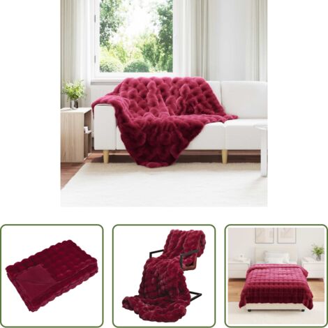 Calore inverno -  Coperta antiscivolo in finta di coniglio Olite Rosso Bordeaux