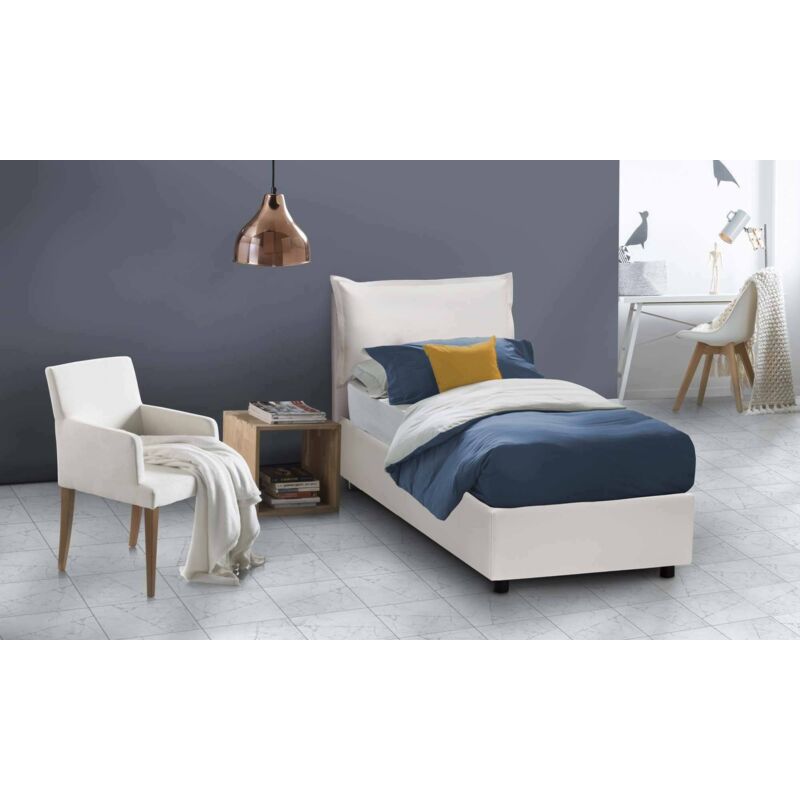 Einzelbett Veronica mit Container, Made in Italy, Bett mit Kunstlederbezug, Frontöffnung, geeignet für Matratze 80x190 cm, Weiß - Talamo Italia