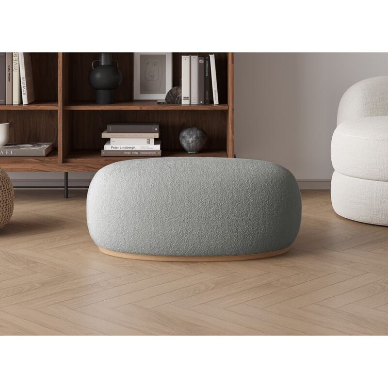 Deco In Paris - caly - Pouf ovale en tissu effet peau de mouton gris et bois caly