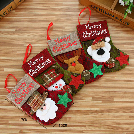renna orso pupazzo di neve confezione da 4 calza natalizia classica Babbo Natale personaggio natalizio in peluche 3D con polsino in pelliccia sintetica decorazioni natalizie e Calza natalizia 