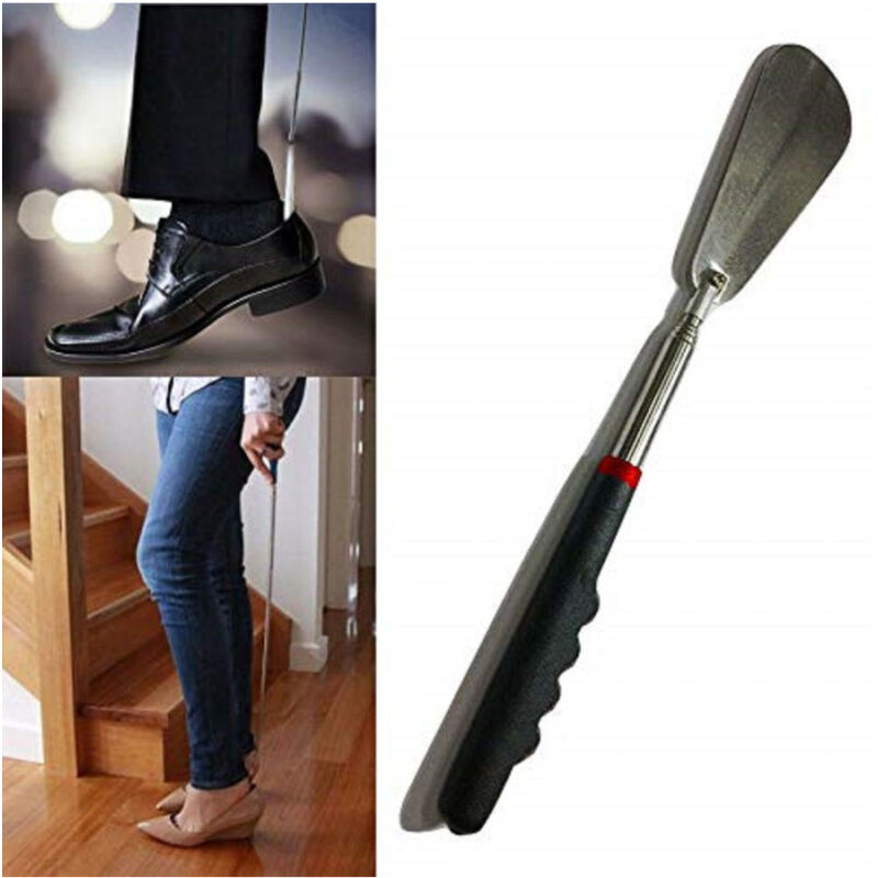 Trade Shop Traesio - Calza Scarpe Telescopico Allungabile Da 26 a 74cm Calzante Manico Acciaio Antiscivolo -