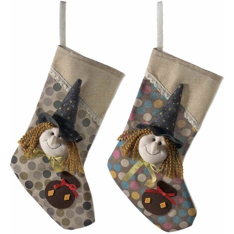 Calze della Befana in Panno Set da 4 Calze Portadolci con Befana Imbottita Decorazione Natalizia per il Camino e l'Albero Idea Regalo