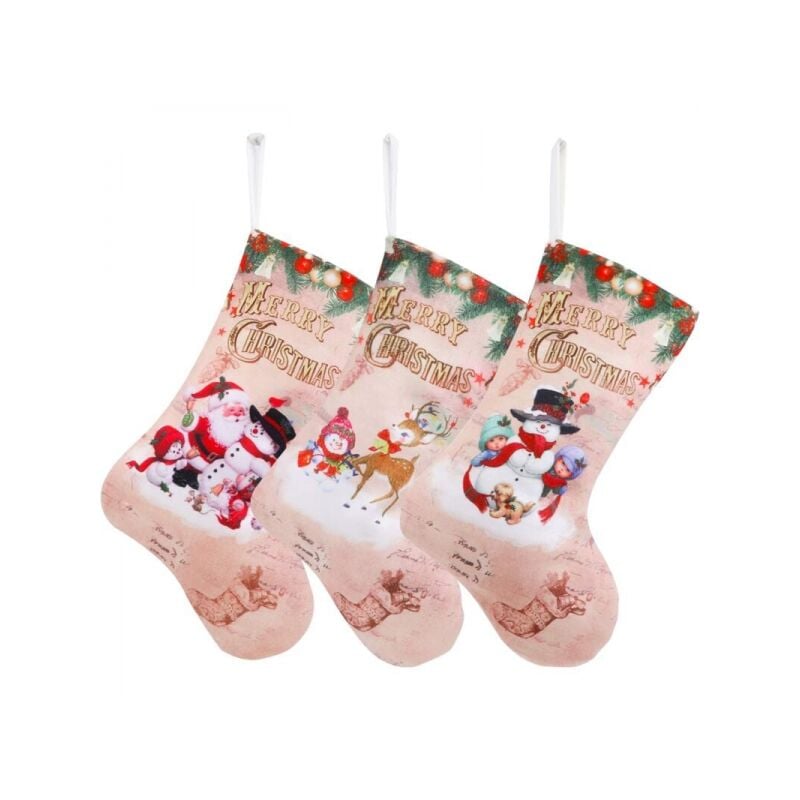 Image of Calze di Natale, set di 3 classici personaggi natalizi di Babbo Natale/pupazzo di neve/renna per ornamenti natalizi, decorazioni per feste