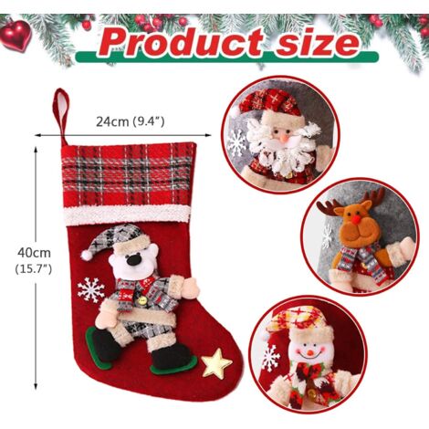Calze di Natale, set di 4 calze di Natale, calze di Natale appese, Babbo Natale, renna, pupazzo di neve, camino, albero per decorazioni natalizie
