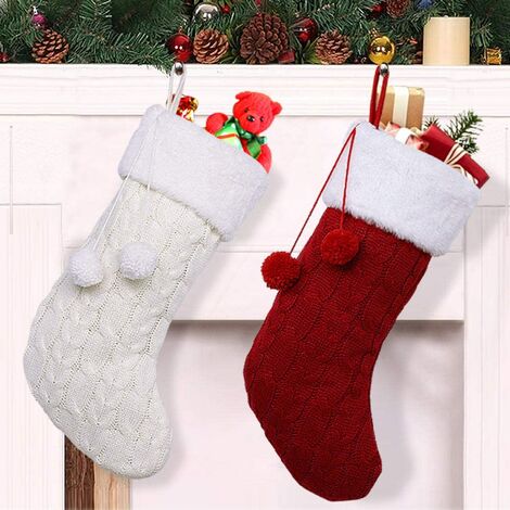 Calze natalizie Misura grande 2 pezzi 46 cm Fantasie rosse e bianche Calze natalizie Calze Borsa regalo e regalo per vacanze in famiglia Decorazione natalizia 