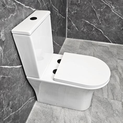 Cam Comfort Height Toilet Rimless with Black Flush Button & Hinges Closed Back
